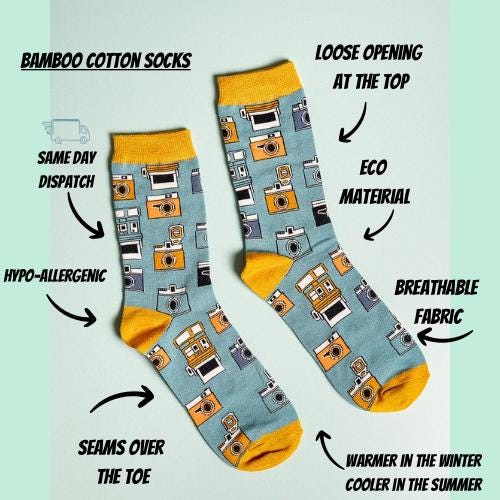 Mens Bamboo Socks Cameras | Photographer Letterbox Giftbox