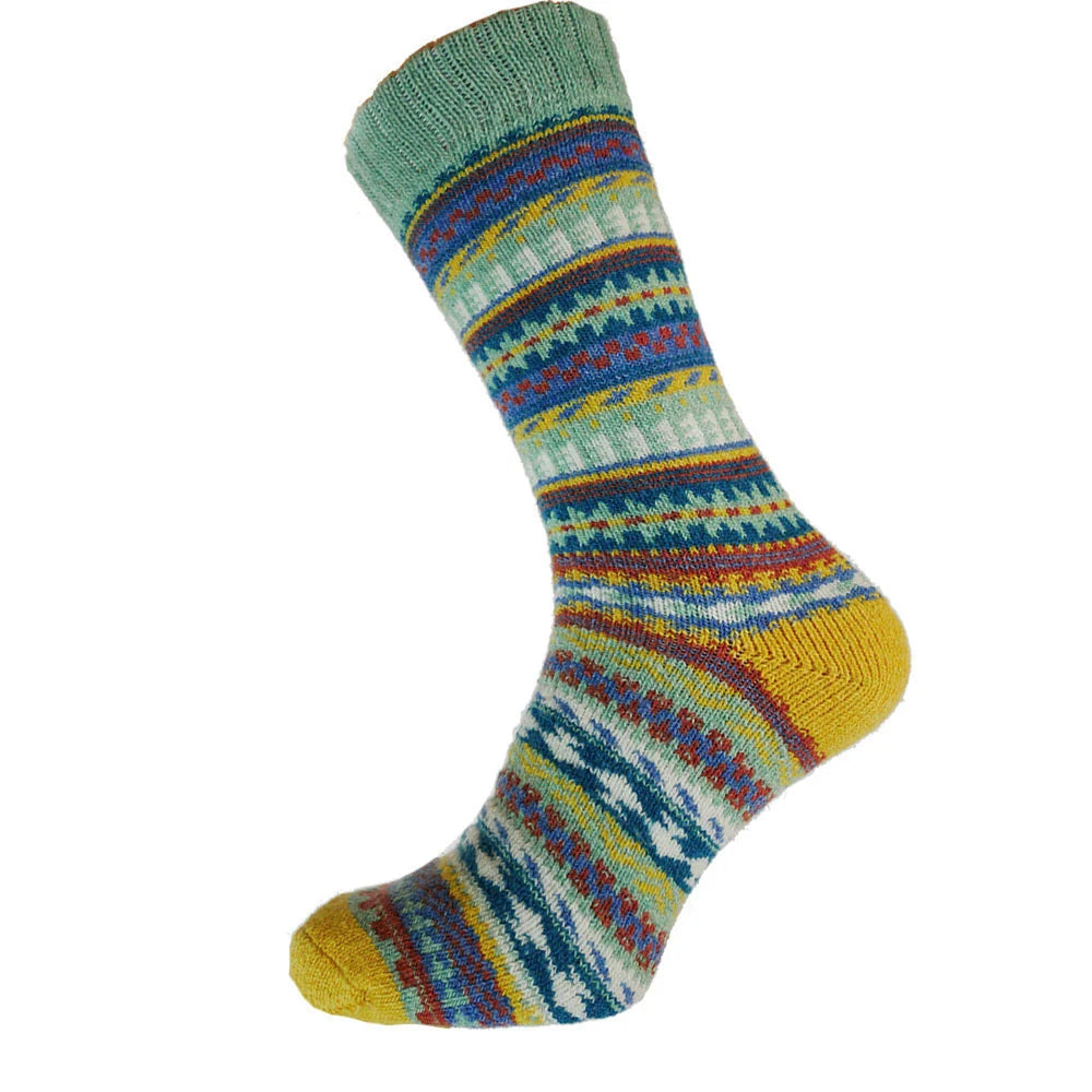 Yellow heeled multi coloured wool blend socks