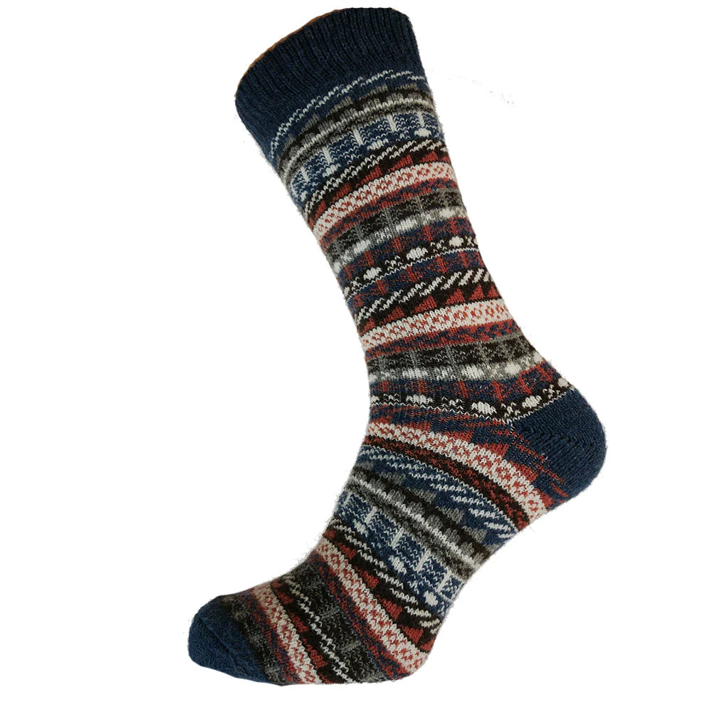 Blue tone patterned wool blend socks