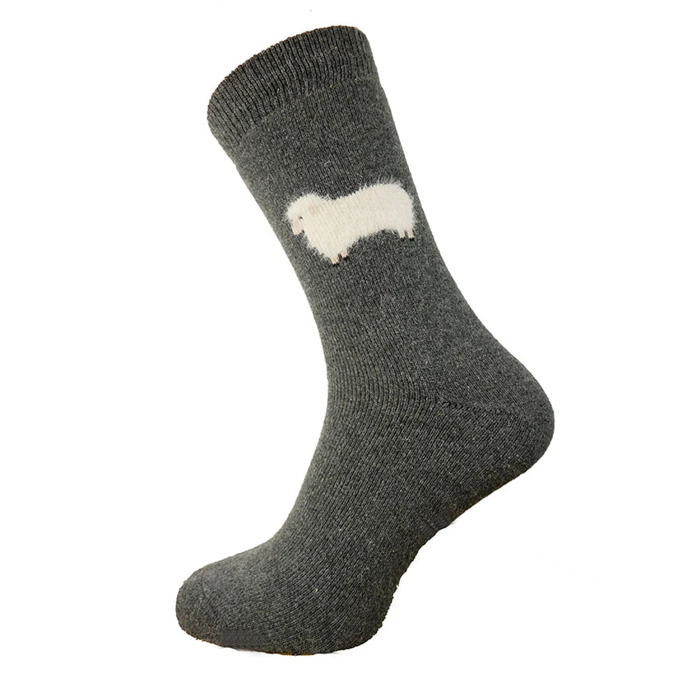 Dark Grey Wool Blend socks with fluffy sheep