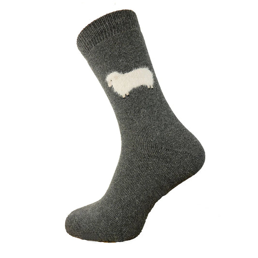 Dark Grey Wool Blend socks with fluffy sheep