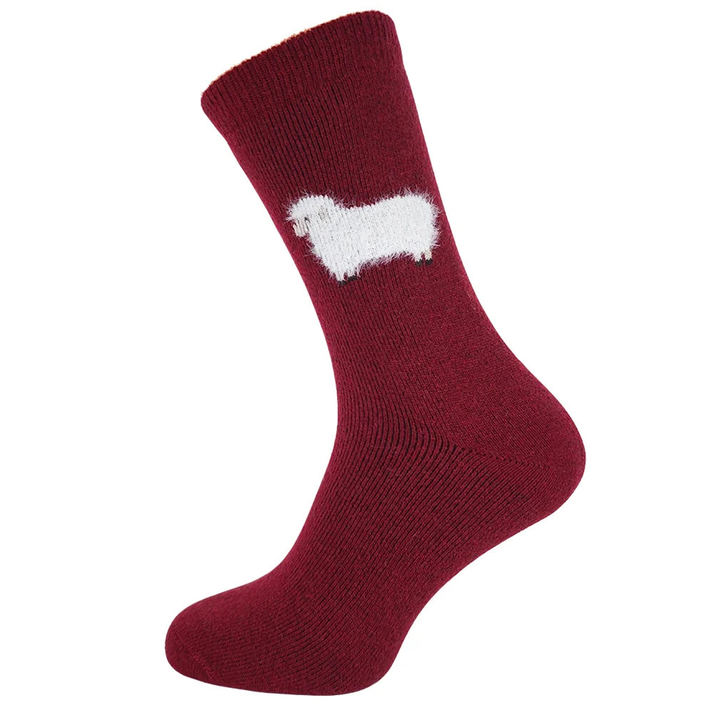 Maroon Wool Blend socks with fluffy sheep
