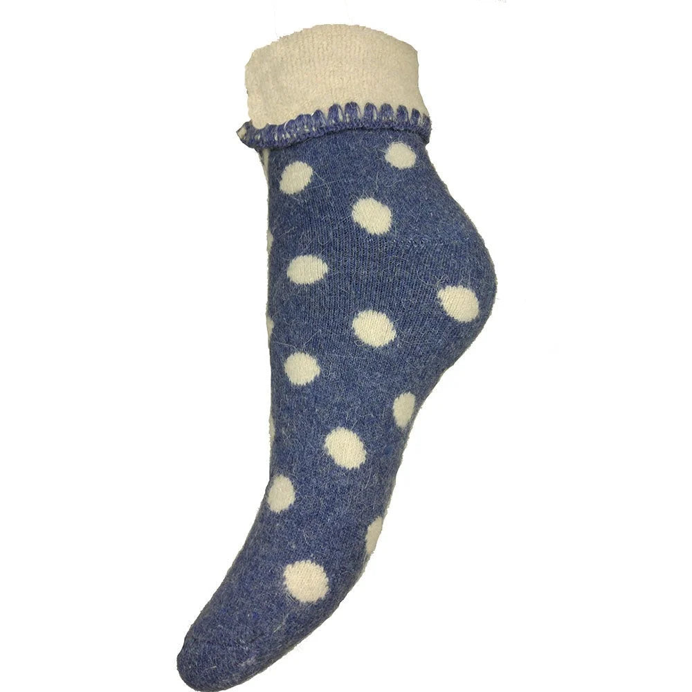 Blue bed sock with white dots size