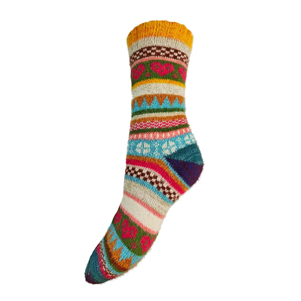 Multi Coloured Wool Blend socks - yellow cuff