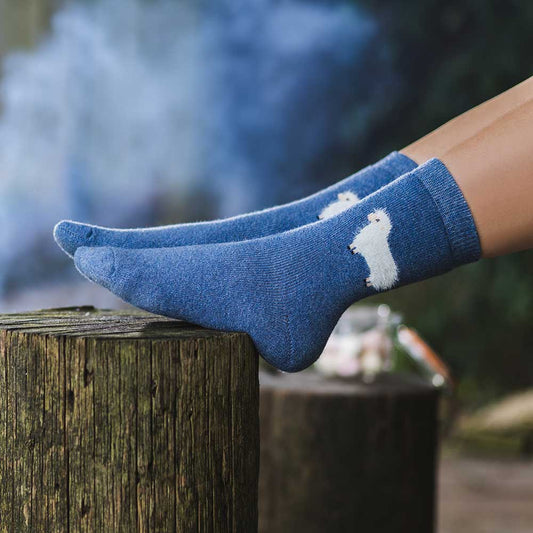Blue Wool Blend socks with fluffy sheep