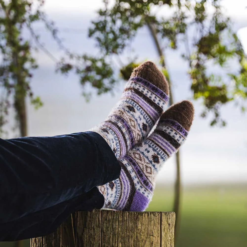 Purple and cream patterned Wool Blend socks
