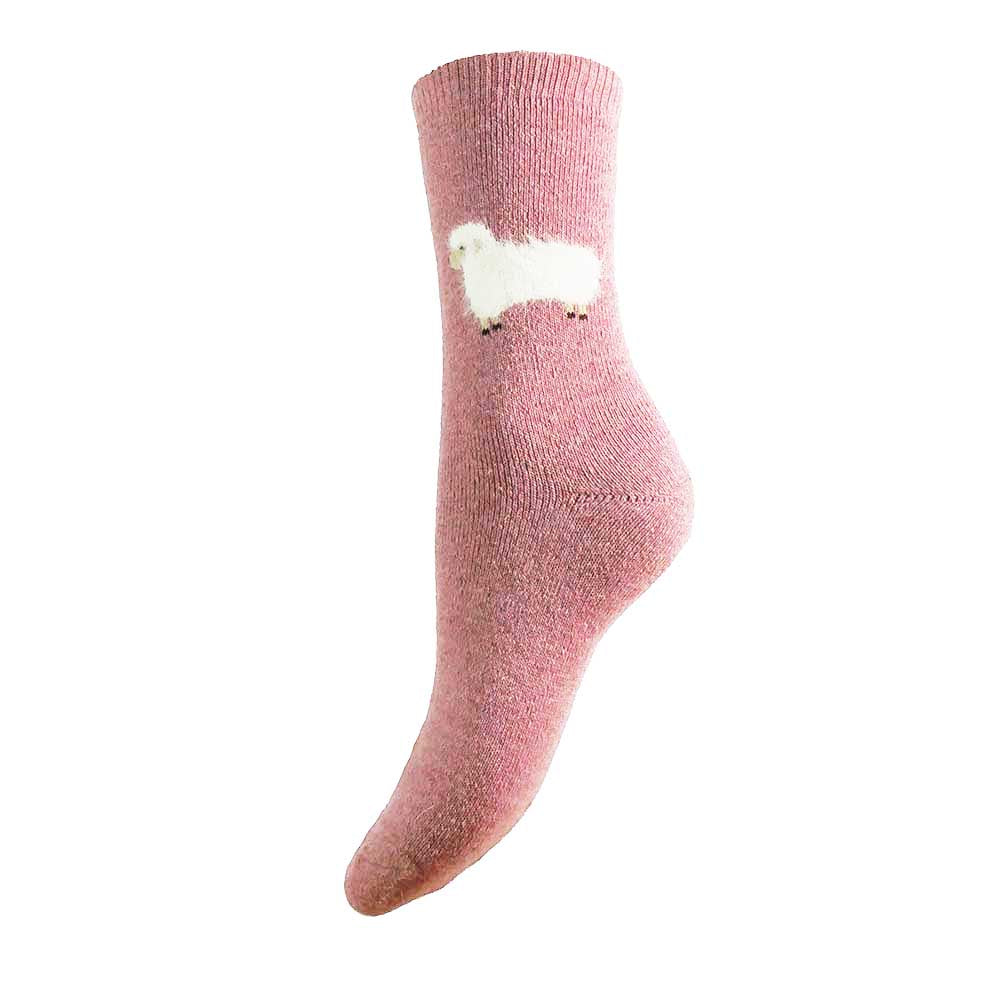 Pink Wool Blend socks with fluffy sheep