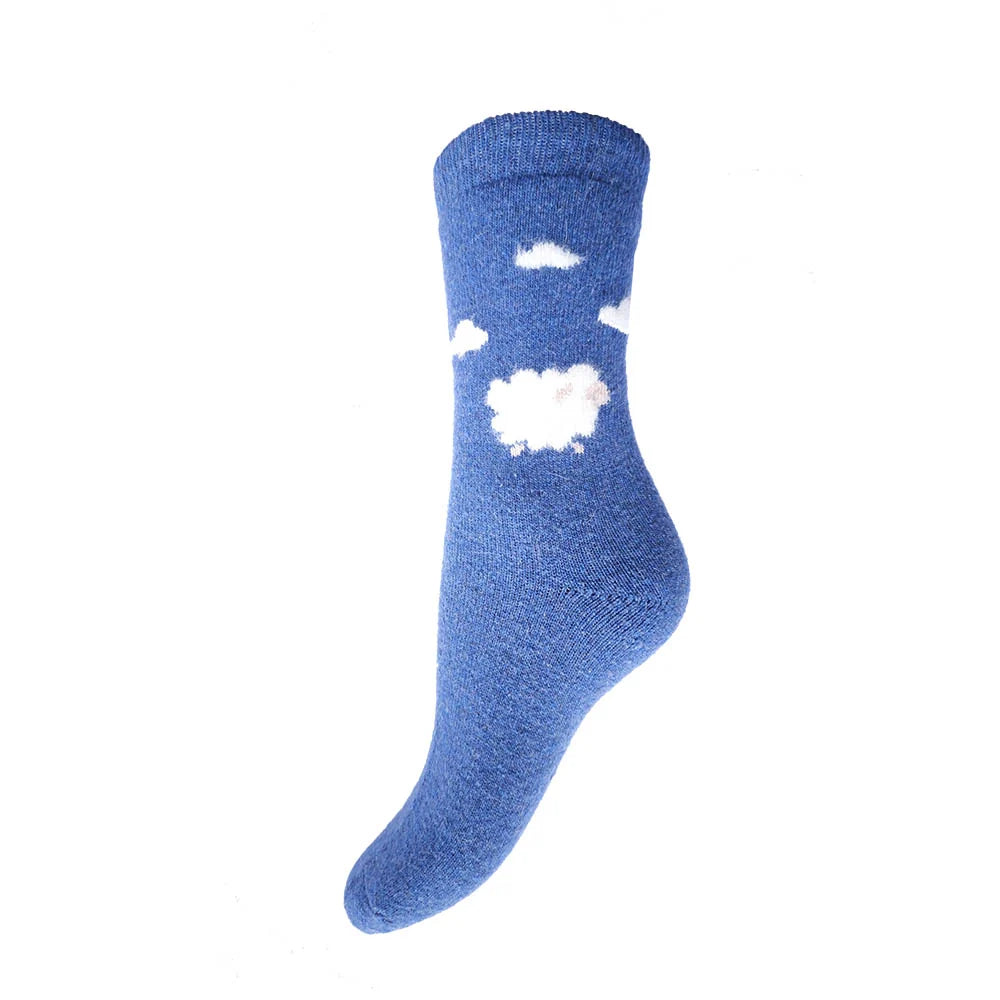 Blue Wool Blend Socks with fluffy sheep