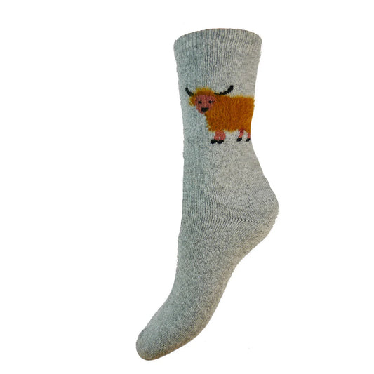 Light Blue Fluffy Highland Cow socks