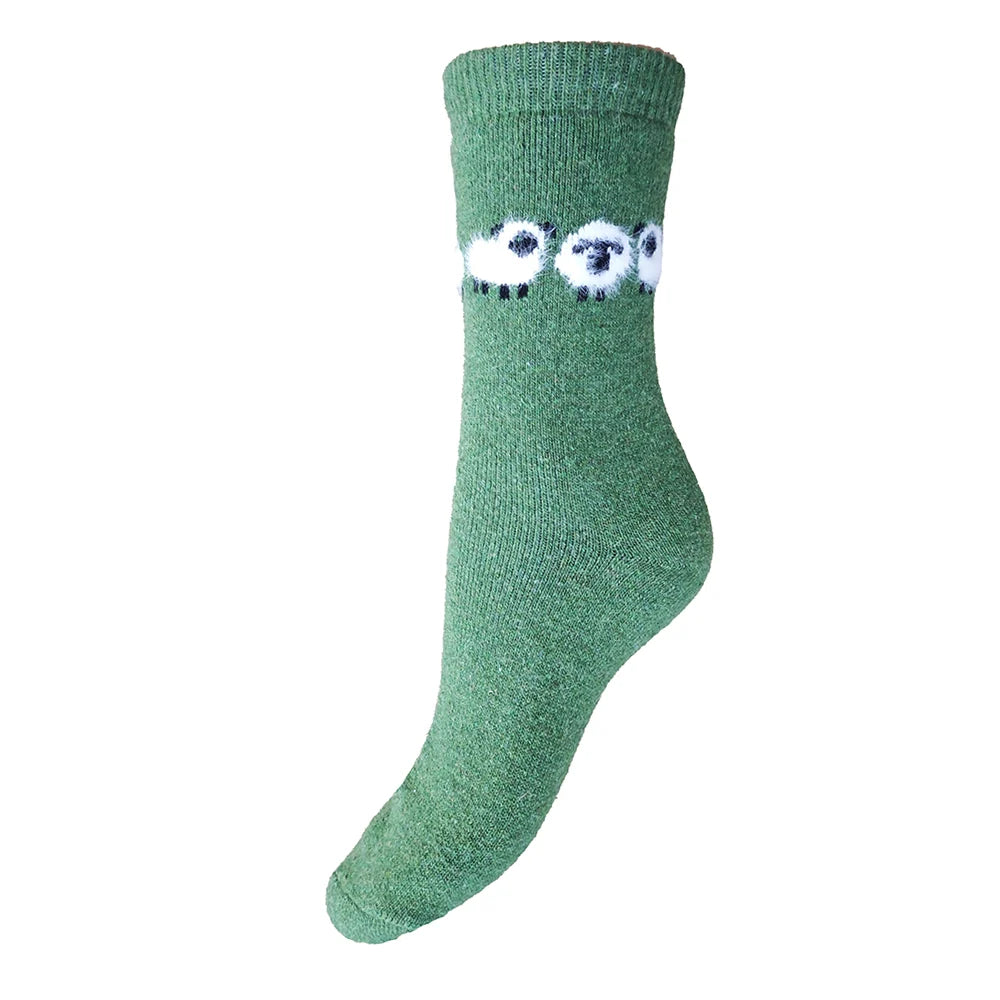 Green Fluffy sheep wool blend socks