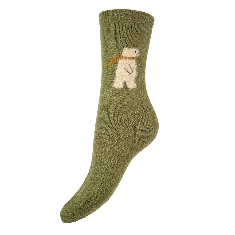 Green Fluffy polar bear socks